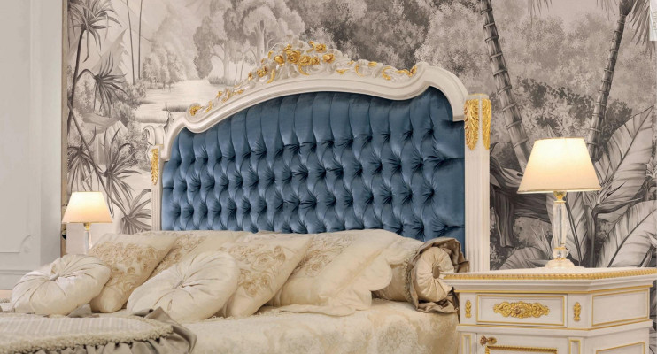 Chesterfield Łóżko Podwójne łóżko Luxury Material Sypialnia Blue bed