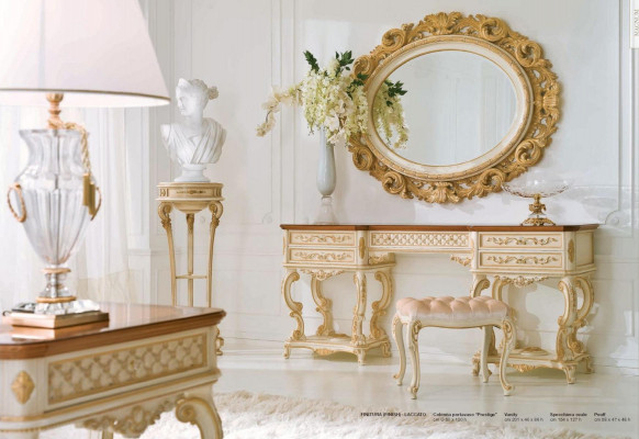 połysk ściany Lustro Lustro Luxury Drewno Złoty Barok Sypialnia Owalna 154x127