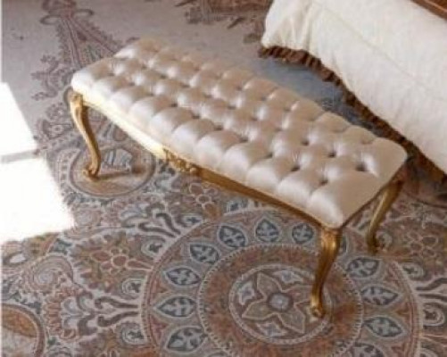 Luksusowy Stołek Boczny Chesterfield Złoty Sypialnia Materiał Beżowy