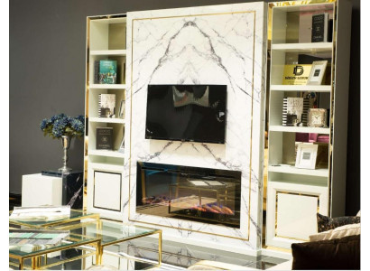 Jednostka ścienna RTV Szafka pod TV Biały Luxury Gold Vittinen Drewno Modern