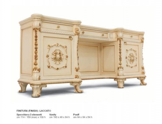 Barokowa Toaletka Lustro konsola stoły Drewno Beige Zestaw Sypialnia