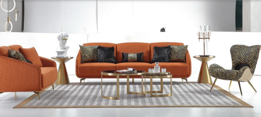 Sofa Trzyosobowa Podkładka Design Sofa Nowoczesna 3-osobowa Siedziba Sofy Pokój Meble Orange
