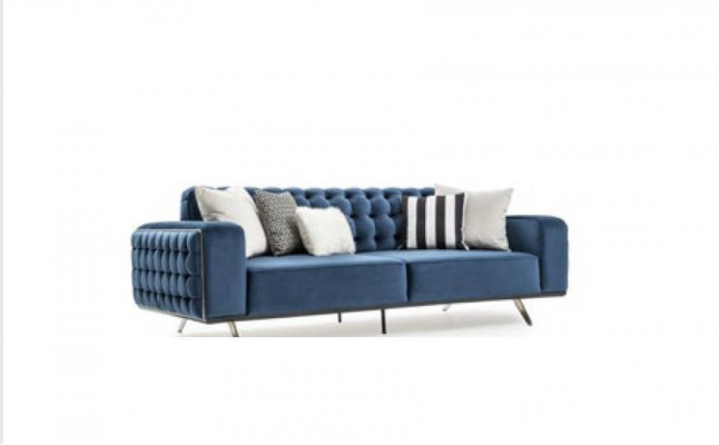 Klasyczna Sofa Trzyosobowa Chesterfield Meble Luksusowe Kanapy Niebieskie 3 Sofy Siedziba