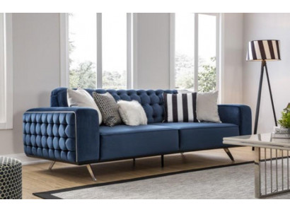 Klasyczna Sofa Trzyosobowa Chesterfield Meble Luksusowe Kanapy Niebieskie 3 Sofy Siedziba