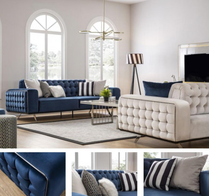 Luksusowa sofa do salonu 2 Siedziba dwuosobowa Biała Kanapa Chesterfield Kanapy Nowość