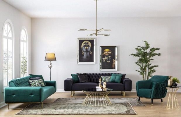 Luksusowa Sofa do Salonu 2 Siedziba Dwuosobowa Zielona Kanapa Chesterfield Kanapy Nowość