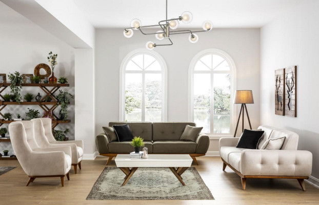 Sofa Klasyczna 2 Siedziba Design Salon Podkładka Drewno Skóra Modern Luxury Beige