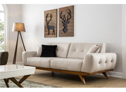 Sofa Klasyczna 2 Siedziba Design Salon Podkładka Drewno Skóra Modern Luxury Beige