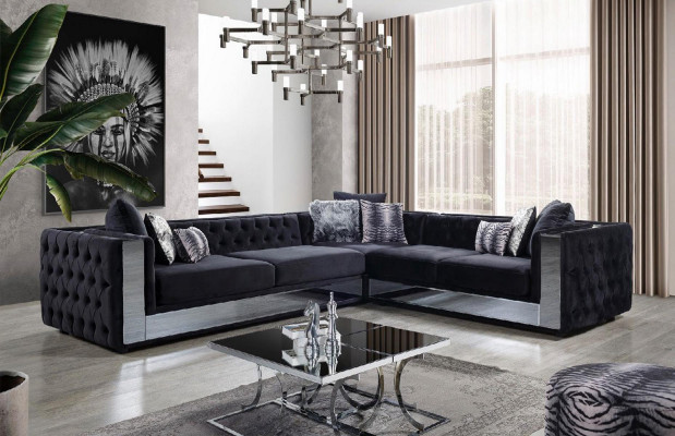 Sofa Tapicerowana Czarny Chesterfield Sofa Narożnikowa kanapa Ustawić Podkładkę Luksusowe Sofy Narożnik