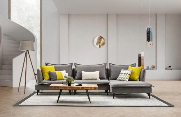 Szara Sofa Tapicerowana Chesterfield Sofa Narożnikowa kanapa Ustawić Podkładkę Luksusowe Sofy Narożnik