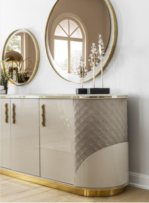 zestaw jadalnia 10 sztuk. Ustawić Luxury Table 6x Krzesło Kredens Lustro Meble Drewno