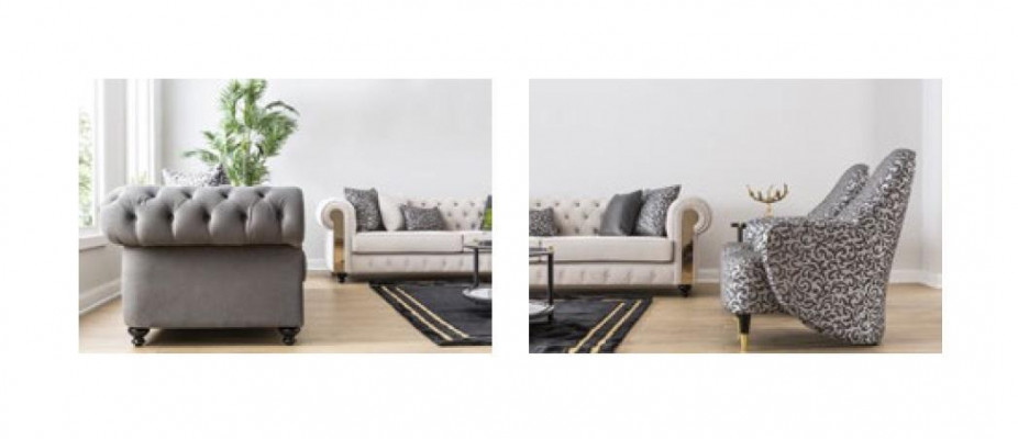 Luksusowa Sofa do Salonu 3 Siedziba Trzyosobowa Szara Chesterfield Klasyczne Kanapy