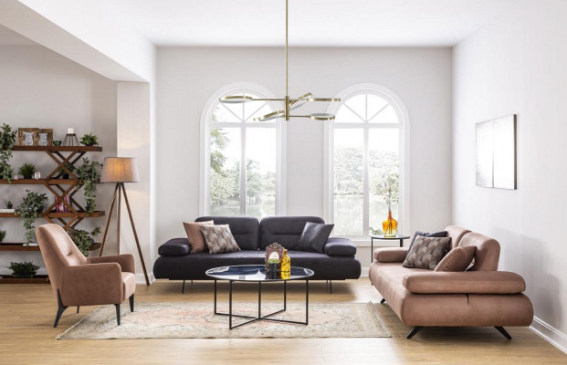 xxl Sofa 4 miejsce do siedzenia Sofa Salon Podkładka Siedziba Ustawić Skóra Szara Włókienniczy
