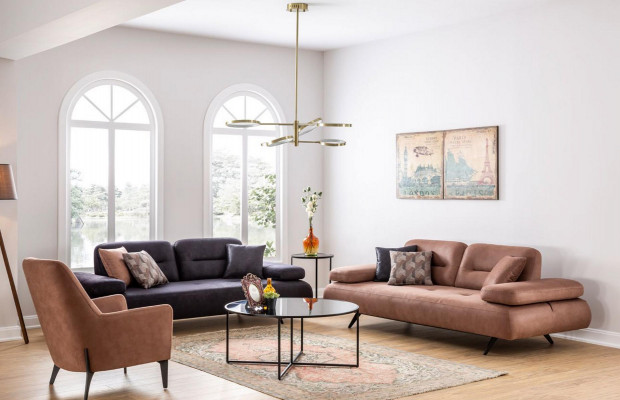 xxl Sofa 4 miejsce do siedzenia Sofa Salon Podkładka Siedziba Ustawić Skóra Szara Włókienniczy