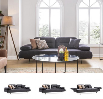xxl Sofa 4 miejsce do siedzenia Sofa Salon Podkładka Siedziba Ustawić Skóra Szara Włókienniczy