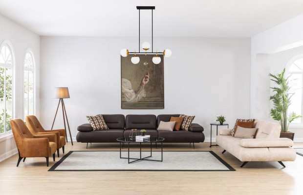 Sofa 2 miejsce do siedzenia Sofa tapicerowana beżowa tkanina Skóra Design Modern Couch Sofy Luxury