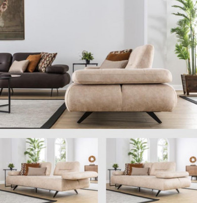 Sofa 2 miejsce do siedzenia Sofa tapicerowana beżowa tkanina Skóra Design Modern Couch Sofy Luxury