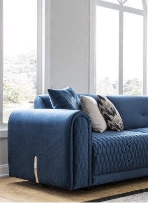 Luksusowa Sofa 4 miejsce do siedzenia Salon Nowoczesny Design Niebieskie Sofy Skóra Kanapy Nowość