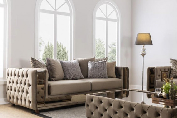 Sofa Chesterfield 4 Siedziba Salon Nowoczesny Design Niebieskie Sofy Włókiennicze Kanapy