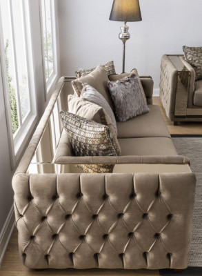 Sofa Chesterfield 4 Siedziba Salon Nowoczesny Design Niebieskie Sofy Włókiennicze Kanapy