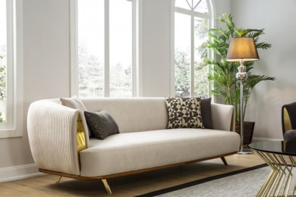 Nowoczesna sofa 2 miejsce do siedzenia Sofa tapicerowana Biały Włókienniczy Siedziba Design Couch Sofy Materiał