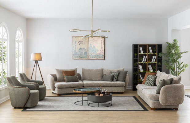 Sofa 3 miejsce do siedzenia Sofa Tapicerowana Szara Textill Siedziba Design Material Nowoczesna Kanapa Sofy Nowość