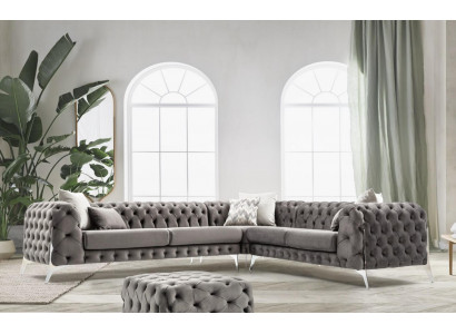 Sofa Tapicerowana Chesterfield Szara Sofa Narożnikowa kanapa Ustawić Podkładkę Luksusowe Sofy Narożnik Nowość