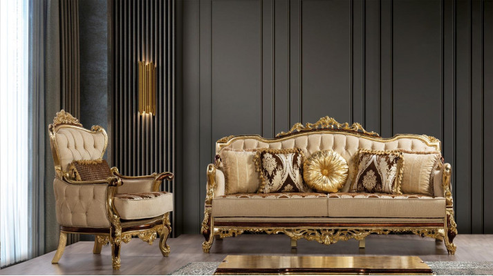 Luksusowa Sofa Beżowa Zestaw sofowy Fotel 3+1 miejsce do siedzenia Material Design Sofy