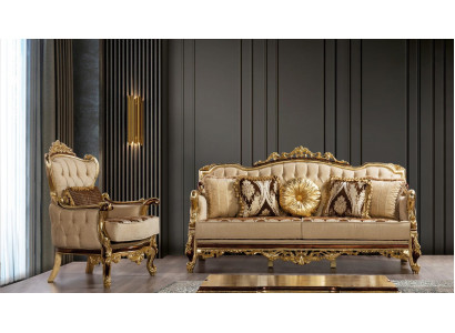 Luksusowa Sofa Beżowa Zestaw sofowy Fotel 3+1 miejsce do siedzenia Material Design Sofy