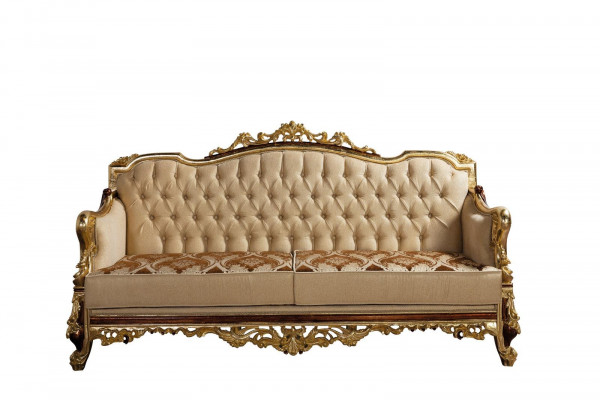 Chesterfield Couch Barokowe Trzyosobowe Meble Sofa Kanapy Materiał Złoty