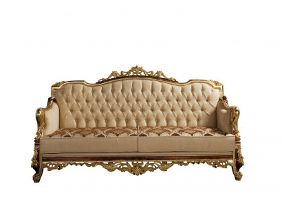 Chesterfield Couch Barokowe Trzyosobowe Meble Sofa Kanapy Materiał Złoty
