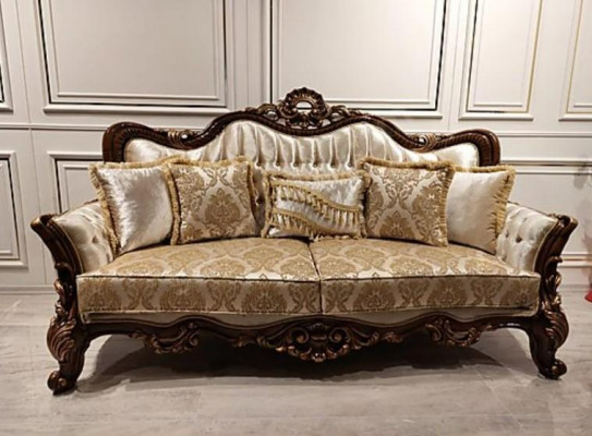 Chesterfield Barokowa Trzyosobowa Sofa Sofa Materiałowa Złota Kanapa