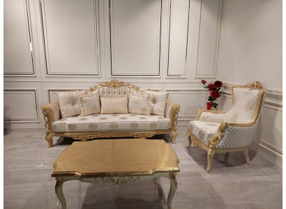 Zestaw sofowy Sofa 3+1 miejsce do siedzenia Fotel Tabela rzeźbione nogi stolik kawowy 3-częściowy.