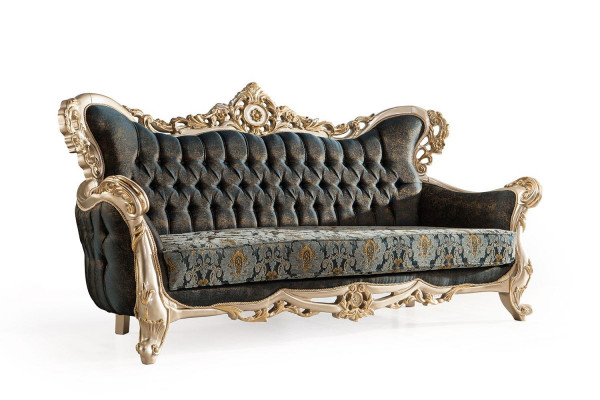 Barokowa trzyosobowa kanapa Chesterfield Meble Sofa Kanapy Materiał Złoty