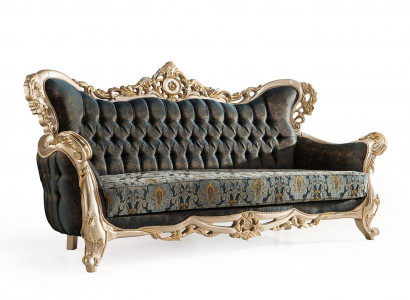 Barokowa trzyosobowa kanapa Chesterfield Meble Sofa Kanapy Materiał Złoty