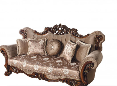 Barokowa trzyosobowa kanapa Chesterfield Meble Sofa Kanapy Materiał Brązowy