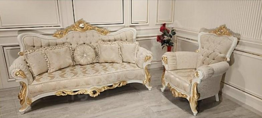 Chesterfield Barokowa Kanapa Meble Sofa Kanapy Materiał Złota Trzyosobowa Sofa