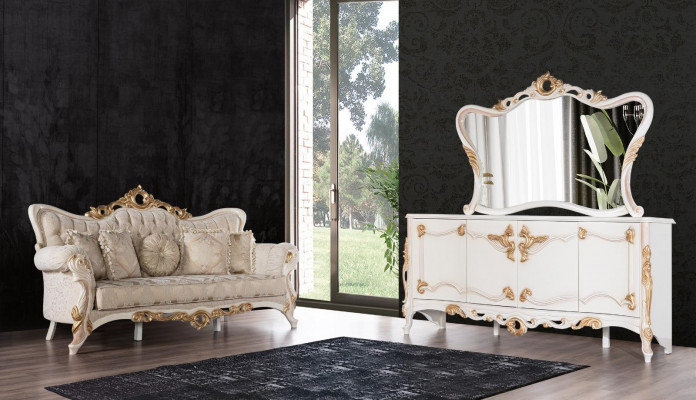 Chesterfield Barokowa Kanapa Meble Sofa Kanapy Materiał Złota Trzyosobowa Sofa