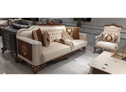 Trzyosobowa kanapa Chesterfield Baroque Meble Sofa Kanapy Materiał Złoty