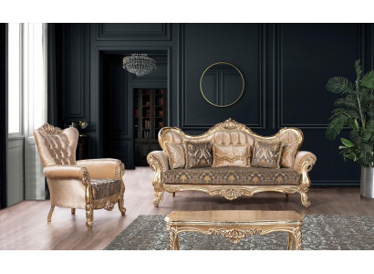 Chesterfield Zestaw sofowy Couch Podkładka Meble Baroque Rokoko Tabela 3-częściowa