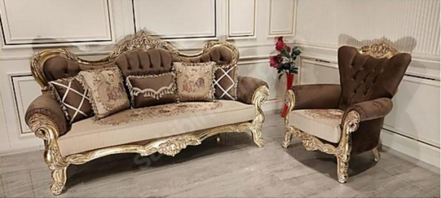 Chesterfield Barokowa Sofa Trzyosobowa Sofa Materiał Złote Meble