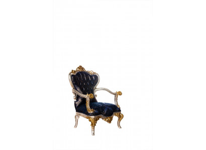 Luksusowy fotel Fotel Classic Throne Krzesło Barokowy Aksamit Niebieskie Złoto