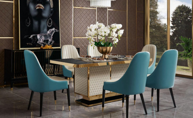 Stół obiadowy 6x Krzesła Krzesło jadalnia Zestaw Dining Group Nowoczesne Meble Tabela