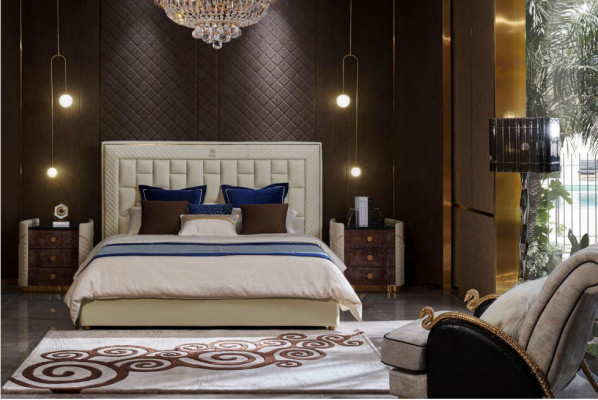 Łóżko Sypialnia Design łóżka Szafki nocne luksusowe Meble 3-częściowe. Ustawić