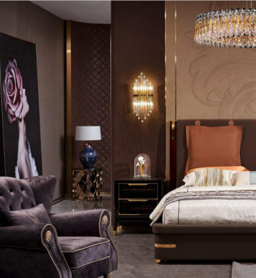 Luksusowe Sypialnia Meble 3szt. Kompletny zestaw Łóżko 2x Szafki nocne Modern