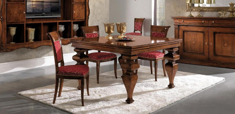 Design jadalnia Zestaw Ustaw Drewno Meble Kredens 4x Krzesło Tabela Kompletny 7-częściowy.
