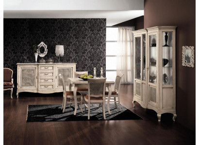 Ustawić Drewno Meble Kredens 4x Krzesło Tabela Gablota Nowa Grupa jadalnia Zestaw 7 sztuk