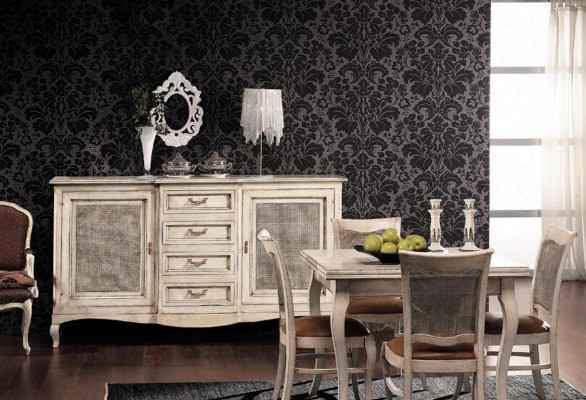 Ustawić Drewno Meble Kredens 4x Krzesło Tabela Gablota Nowa Grupa jadalnia Zestaw 7 sztuk