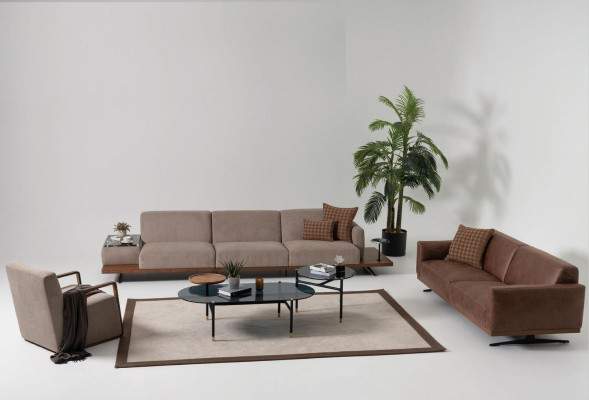 Nowoczesna skórzana sofa sofa 3 miejsce do siedzenia designerska kanapa Żywy krajobraz brązowy
