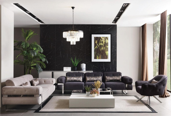 Designerska sofa do salonu 3 miejsce do siedzenia Podkładka trzyosobowa kanapa sofy beżowa